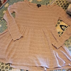 Pinkish Long Sleeve Tunic Sheer Top